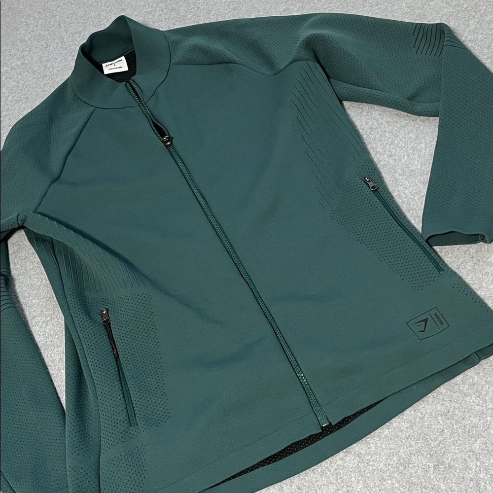 Gymshark Zip Track Jacket Mens Small Athletic Performance Active Green